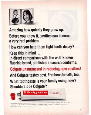 Colgate Toothpaste Advertisement Dental Cream Kids Teen 1960s Vintage Two Color